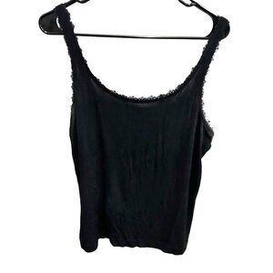 Chicos Travelers Black Scalloped Lace Trim Tank Top Size Large